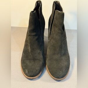 Lucky Brand Yimme Black Suede Leather Wedge Ankle Boots Booties Size 11 See Pics